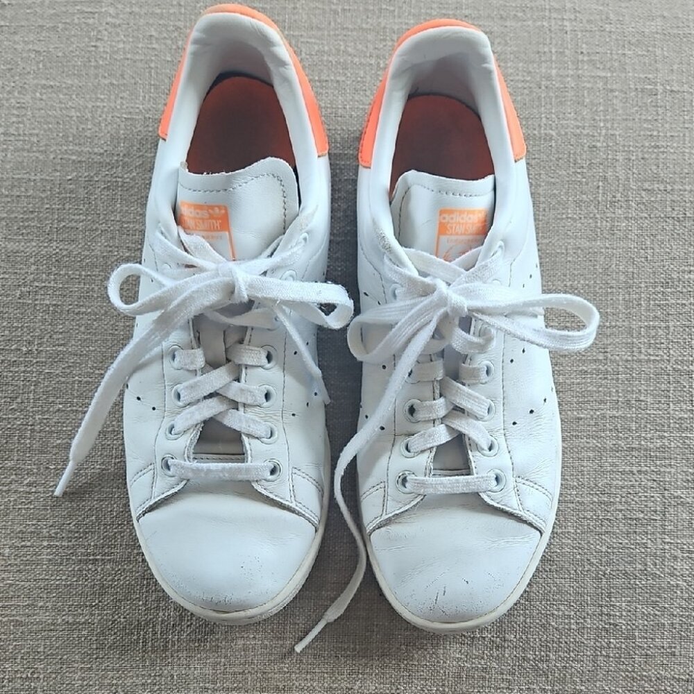 Adidas Stan Smith White and Orange Sneakers Classic Design